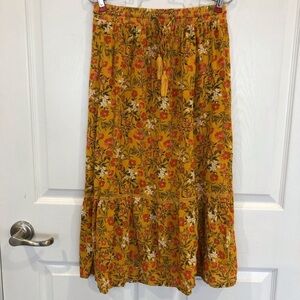 Rachel Zoe Mustard Floral Tiered Midi Skirt